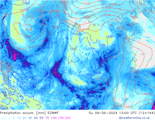 Precipitation accum. ECMWF Su 09.06.2024 12 UTC