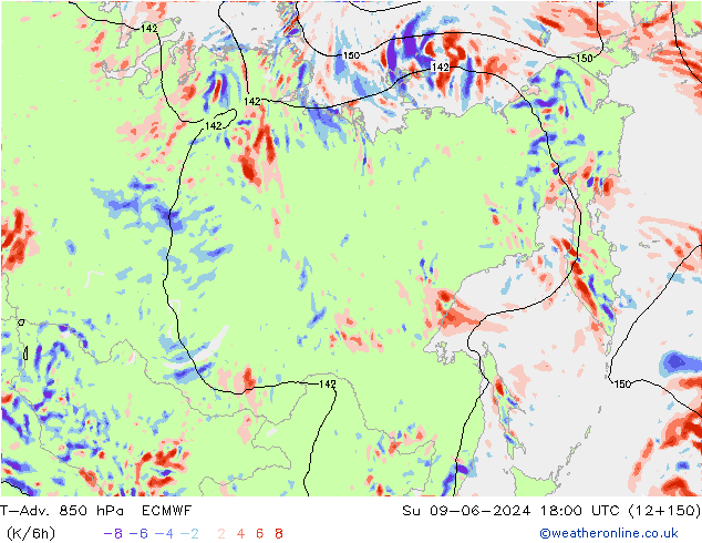 T-Adv. 850 hPa ECMWF nie. 09.06.2024 18 UTC