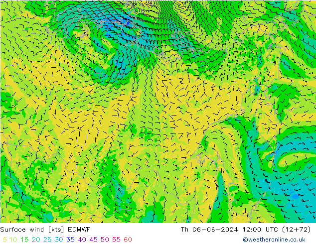 Vento 10 m ECMWF Qui 06.06.2024 12 UTC