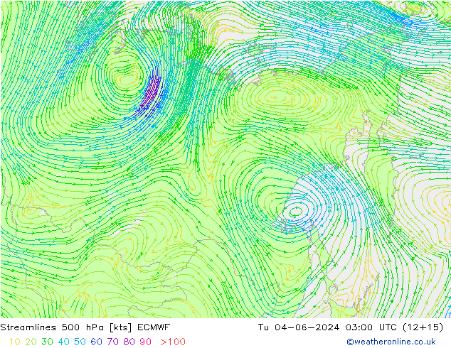 Línea de corriente 500 hPa ECMWF mar 04.06.2024 03 UTC