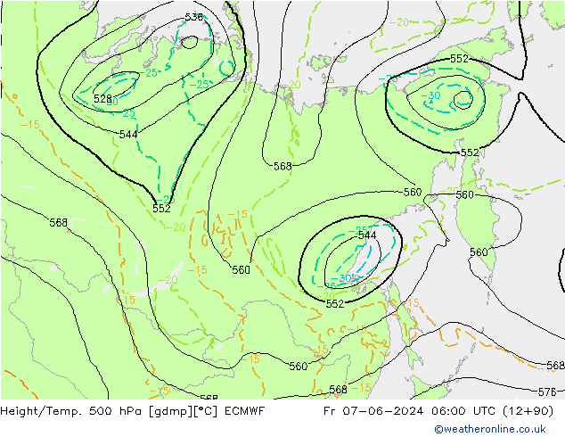 Z500/Regen(+SLP)/Z850 ECMWF vr 07.06.2024 06 UTC