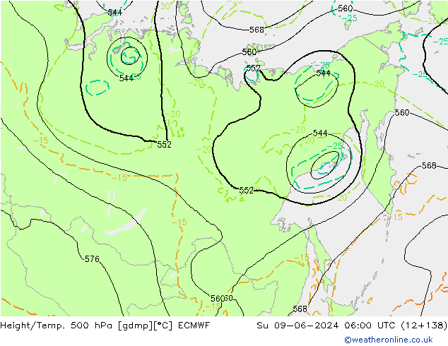 Z500/Yağmur (+YB)/Z850 ECMWF Paz 09.06.2024 06 UTC