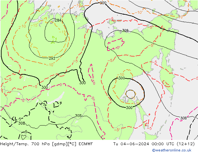 Height/Temp. 700 hPa ECMWF mar 04.06.2024 00 UTC