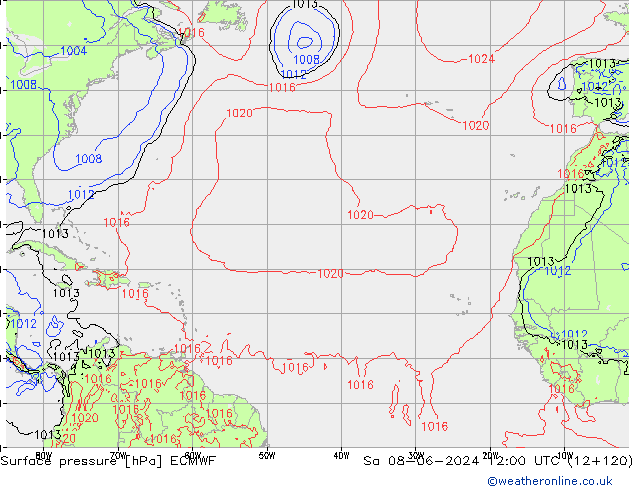 pressão do solo ECMWF Sáb 08.06.2024 12 UTC