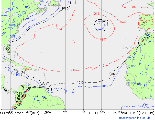 Presión superficial ECMWF mar 11.06.2024 18 UTC