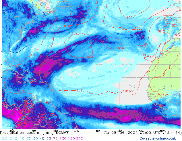 Precipitación acum. ECMWF sáb 08.06.2024 06 UTC