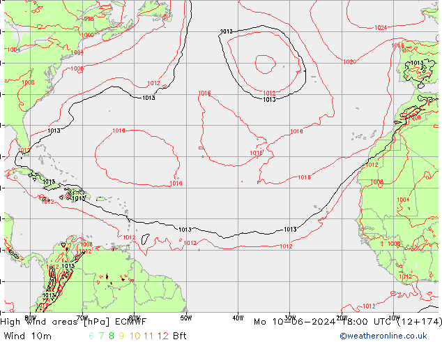 Izotacha ECMWF pon. 10.06.2024 18 UTC