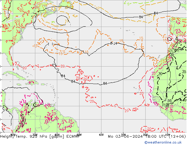 Height/Temp. 925 hPa ECMWF Mo 03.06.2024 18 UTC