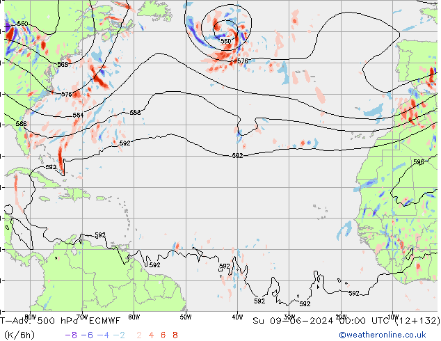 T-Adv. 500 hPa ECMWF Su 09.06.2024 00 UTC