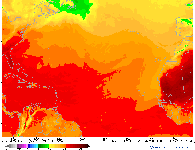 Sıcaklık Haritası (2m) ECMWF Pzt 10.06.2024 00 UTC