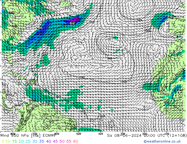 Viento 950 hPa ECMWF sáb 08.06.2024 00 UTC