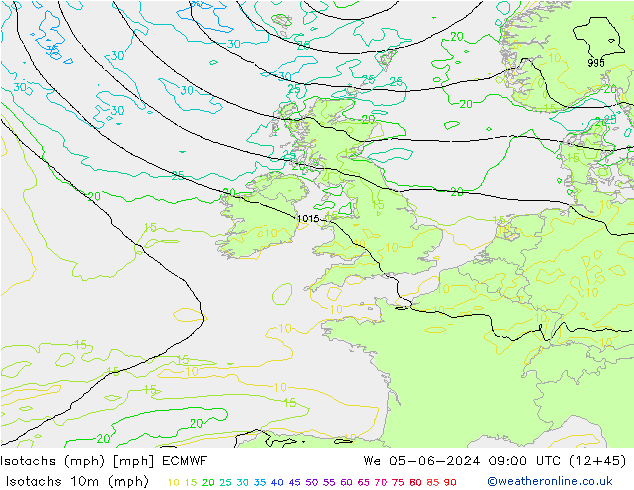 Isotachs (mph) ECMWF We 05.06.2024 09 UTC