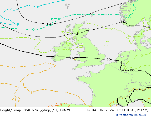 Height/Temp. 850 hPa ECMWF Út 04.06.2024 00 UTC