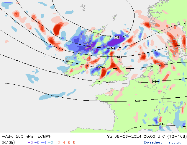 T-Adv. 500 hPa ECMWF Cts 08.06.2024 00 UTC