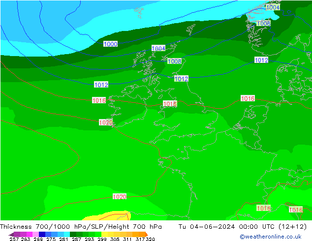 Thck 700-1000 hPa ECMWF Út 04.06.2024 00 UTC