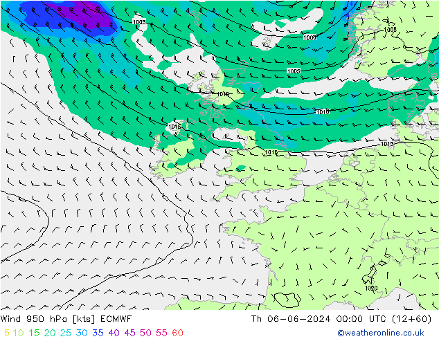 Wind 950 hPa ECMWF Th 06.06.2024 00 UTC