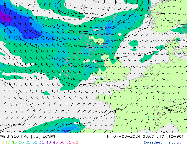 Wind 950 hPa ECMWF Fr 07.06.2024 06 UTC