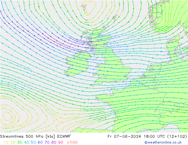 Ligne de courant 500 hPa ECMWF ven 07.06.2024 18 UTC