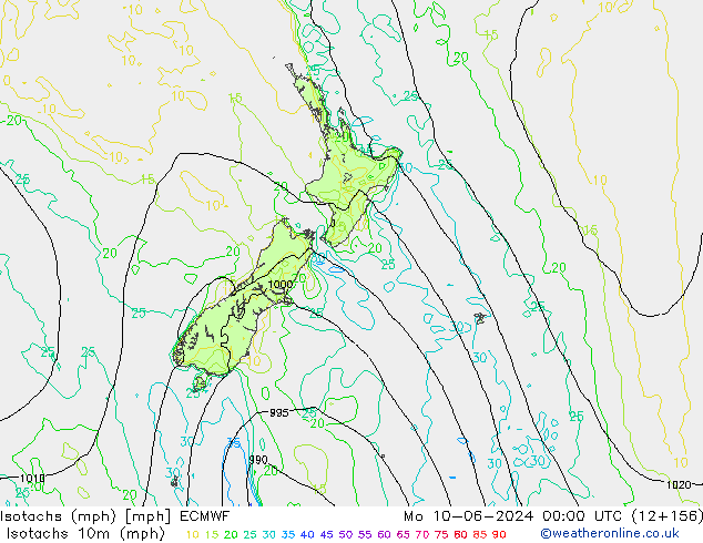 Isotachs (mph) ECMWF Seg 10.06.2024 00 UTC