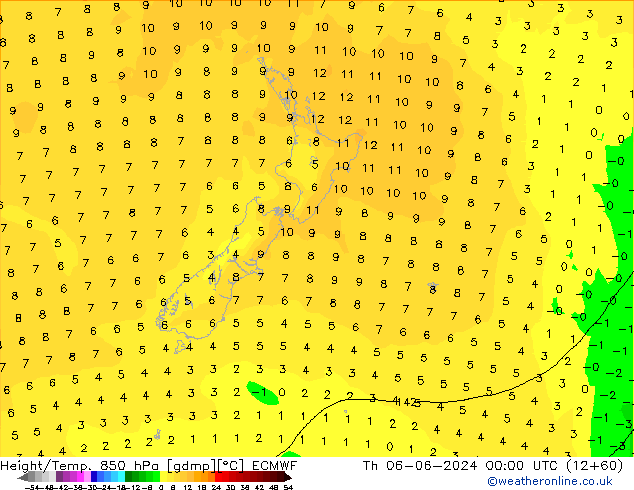 Height/Temp. 850 hPa ECMWF Th 06.06.2024 00 UTC