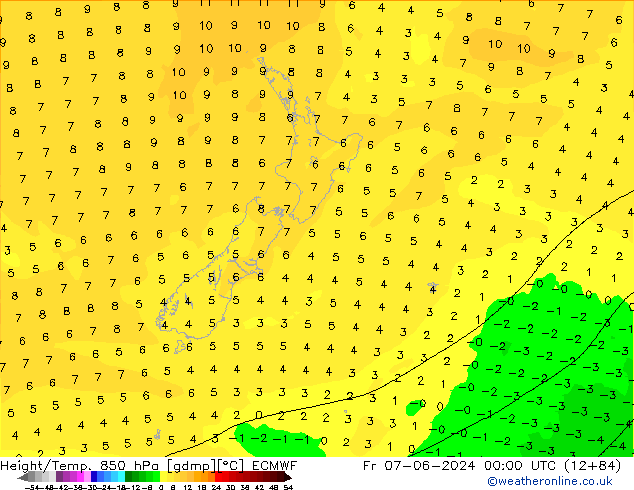 Height/Temp. 850 гПа ECMWF пт 07.06.2024 00 UTC