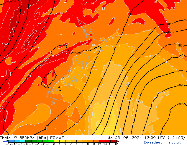 Theta-W 850hPa ECMWF Pzt 03.06.2024 12 UTC