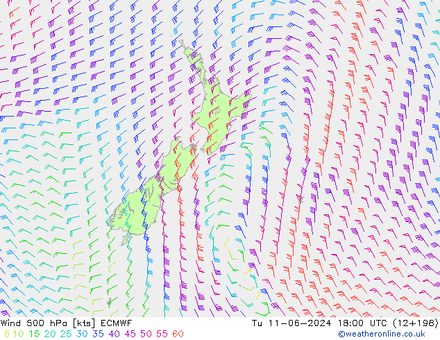 Wind 500 hPa ECMWF Tu 11.06.2024 18 UTC