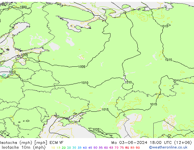 Isotachs (mph) ECMWF lun 03.06.2024 18 UTC