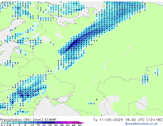 Z500/Rain (+SLP)/Z850 ECMWF wto. 11.06.2024 00 UTC