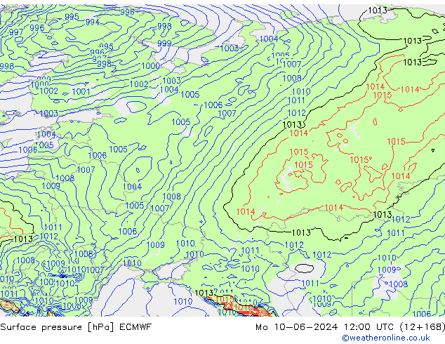 Surface pressure ECMWF Mo 10.06.2024 12 UTC