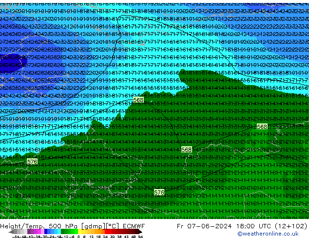 Z500/Rain (+SLP)/Z850 ECMWF Fr 07.06.2024 18 UTC