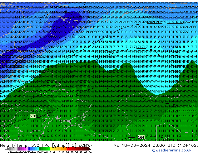 Height/Temp. 500 hPa ECMWF Mo 10.06.2024 06 UTC