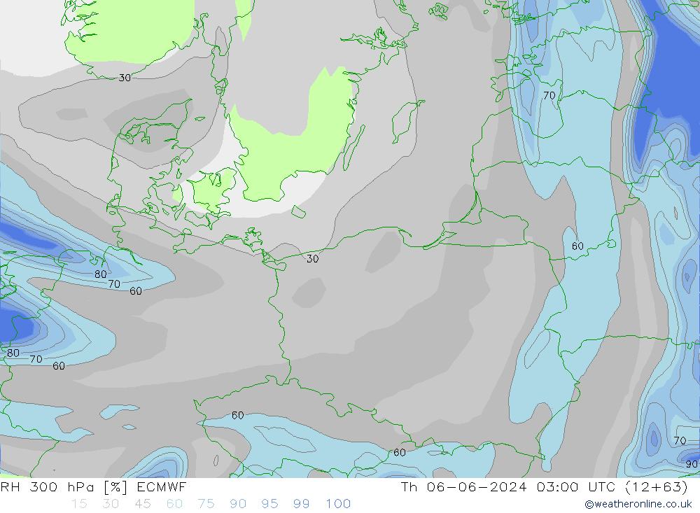 Humedad rel. 300hPa ECMWF jue 06.06.2024 03 UTC