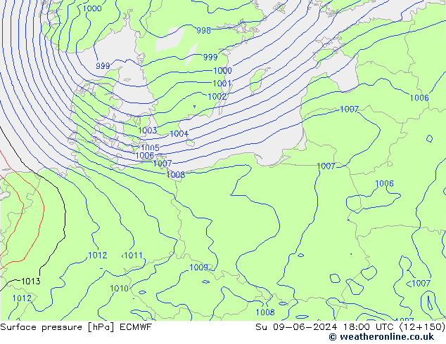 Surface pressure ECMWF Su 09.06.2024 18 UTC