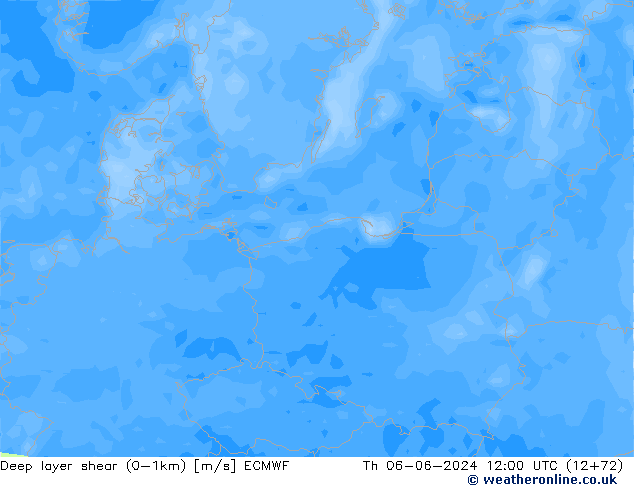 Deep layer shear (0-1km) ECMWF Th 06.06.2024 12 UTC