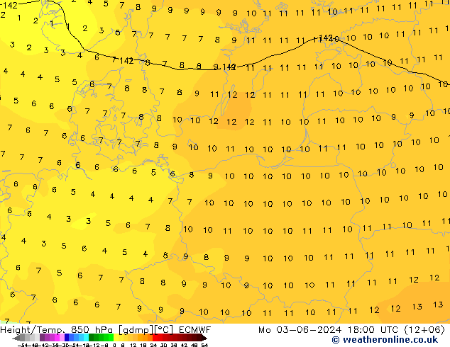 Height/Temp. 850 hPa ECMWF Mo 03.06.2024 18 UTC