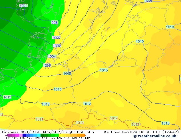 Thck 850-1000 hPa ECMWF mer 05.06.2024 06 UTC