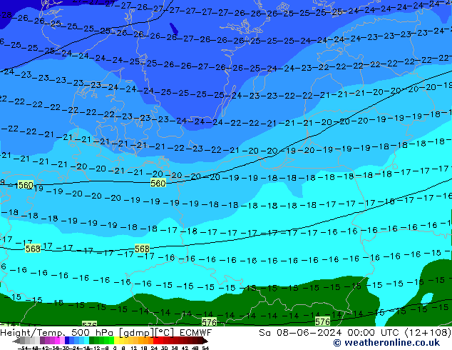 Z500/Rain (+SLP)/Z850 ECMWF Sa 08.06.2024 00 UTC