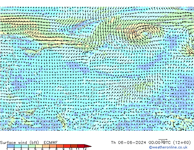 Surface wind (bft) ECMWF Th 06.06.2024 00 UTC