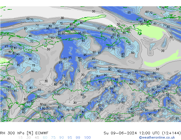 RH 300 hPa ECMWF Su 09.06.2024 12 UTC