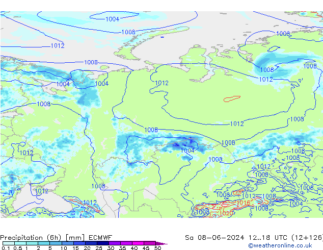 Precipitation (6h) ECMWF Sa 08.06.2024 18 UTC