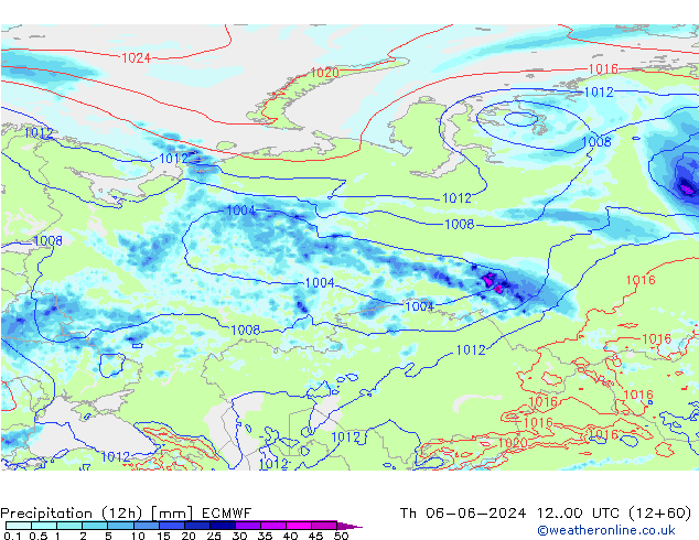 Precipitation (12h) ECMWF Th 06.06.2024 00 UTC