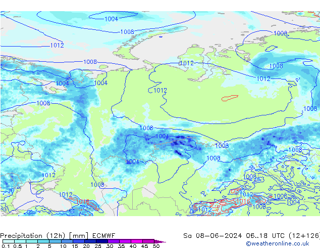 Precipitation (12h) ECMWF Sa 08.06.2024 18 UTC