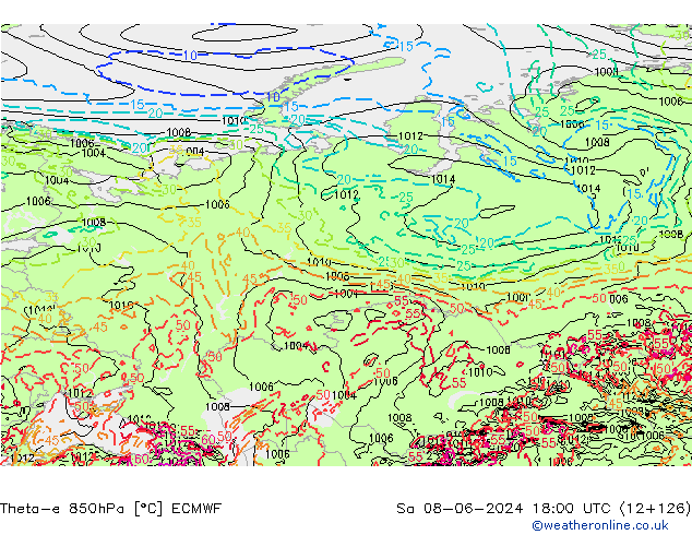 Theta-e 850hPa ECMWF Sa 08.06.2024 18 UTC