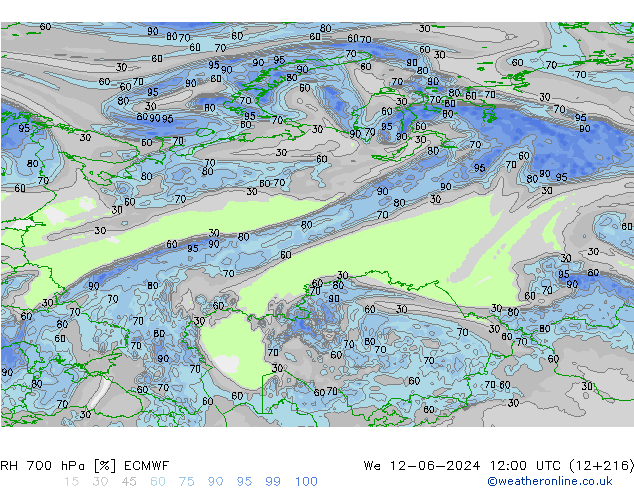 RH 700 hPa ECMWF St 12.06.2024 12 UTC