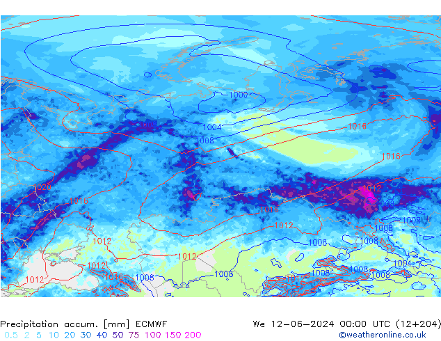 Precipitation accum. ECMWF We 12.06.2024 00 UTC