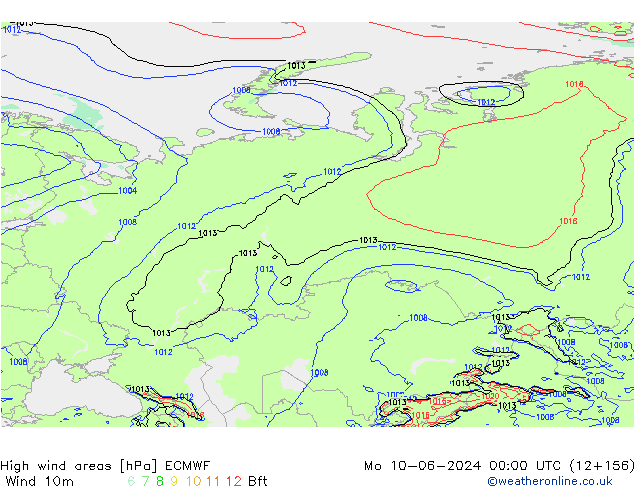 High wind areas ECMWF Mo 10.06.2024 00 UTC