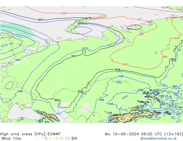 High wind areas ECMWF Mo 10.06.2024 06 UTC