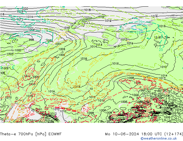 Theta-e 700hPa ECMWF Mo 10.06.2024 18 UTC