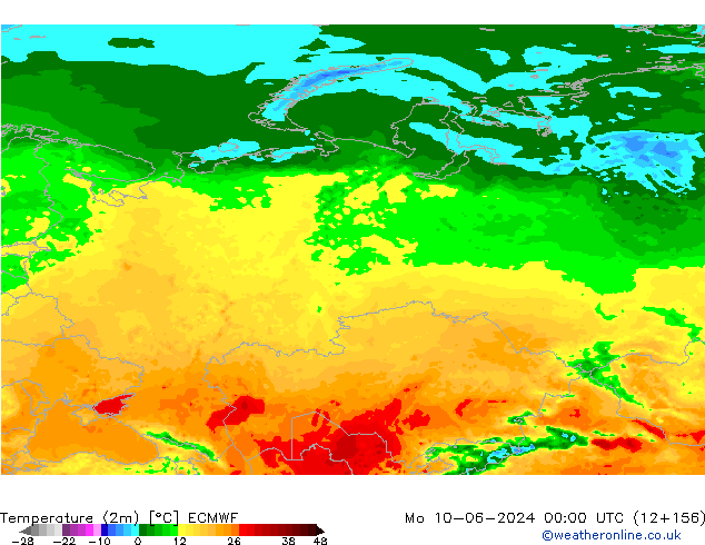 Temperature (2m) ECMWF Po 10.06.2024 00 UTC